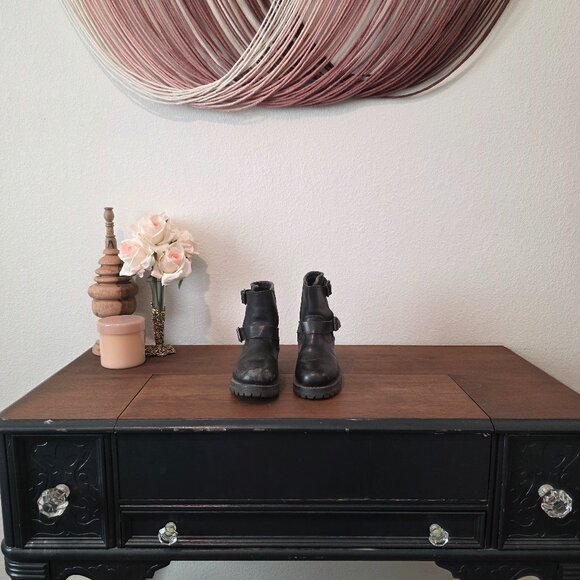 Vintage (90s) Skechers Black Leather Double Buckle Ankle Boot Sz 6 - Picture 2 of 9